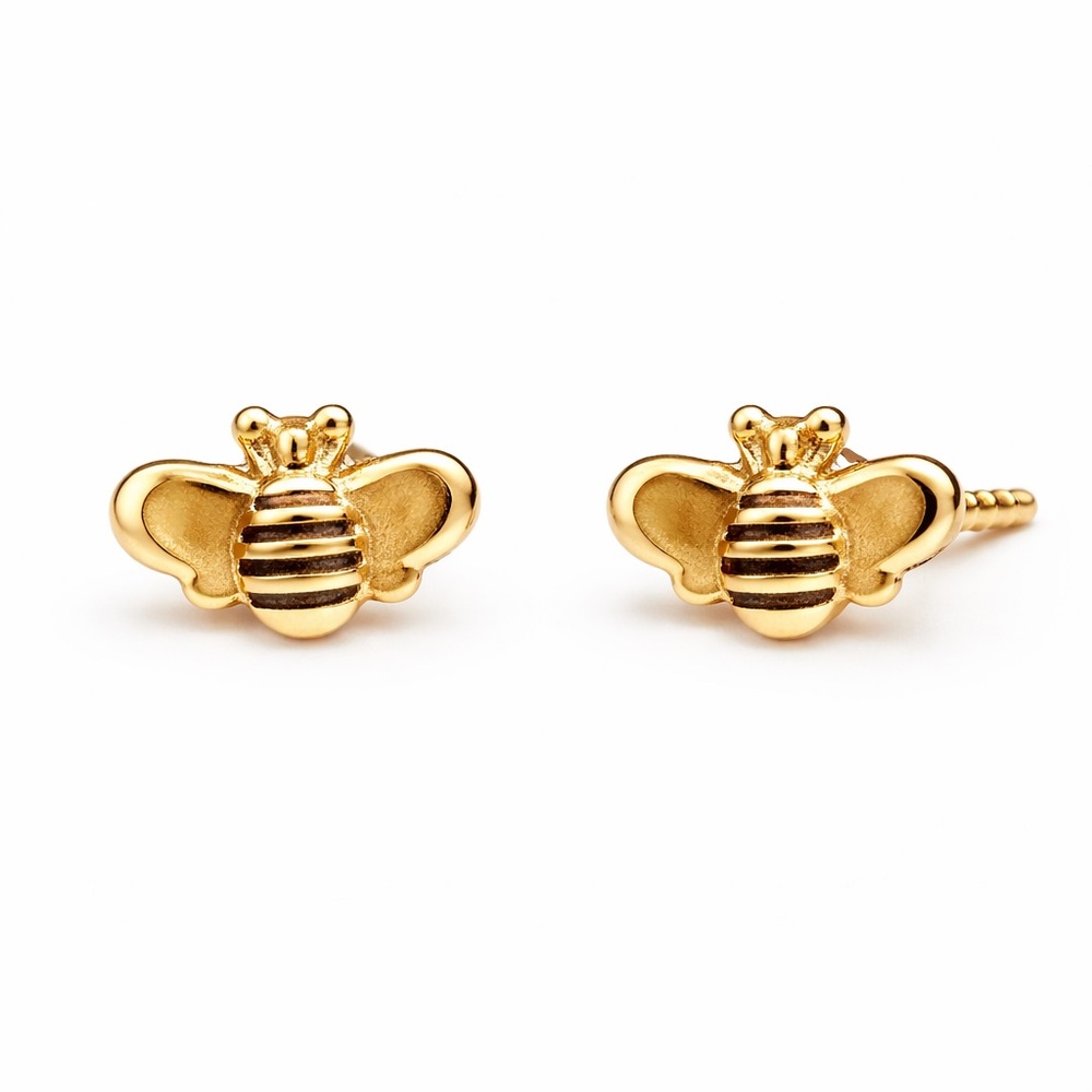 10K Gold Bee Stud Earrings 🐝 Solid Gold Screwback
